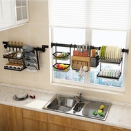 黑色不銹鋼廚房窗臺置物架壁掛雙層碗架瀝水架水槽碗盤收納架掛墻
