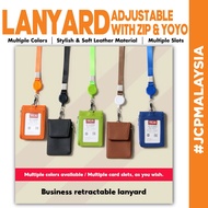 JCP Adjustable Badge ID Card Holder With Zip & Yoyo Leather Quality Employee Work Vertical Holders W