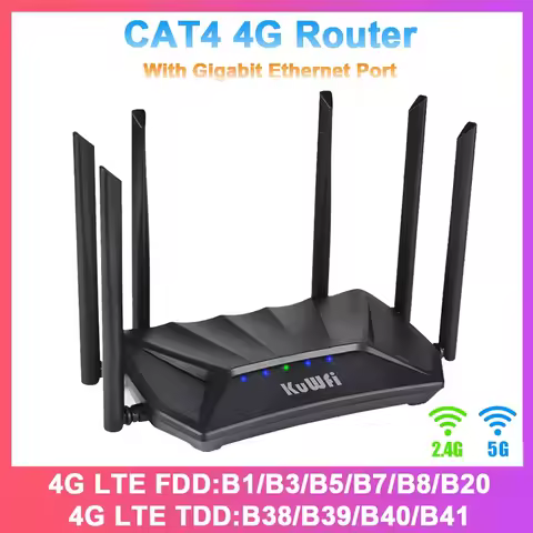 KUWFi CAT4 4G CPE Router 1200Mbps 2.4G 5GHz Dual Band WiFi Router LTE Modem with Gigabit RJ45 Port U