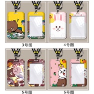 Cartoon lovely Brown Bear &amp; Bunny Cony Mrt Card Holder Cute Student Card Holder Kids Lanyard Card Holder The Three Bare Bears Protective Card Cover