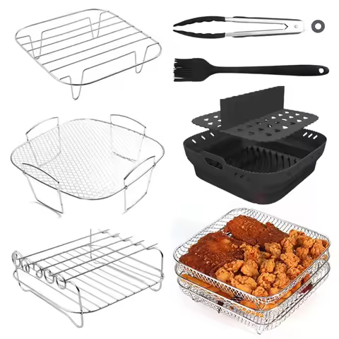 Air Fryer Rack for Ninja Dual 3pcs Layered Stainless Steel Grilling Rack Rectangle Hot Airfryer Bask