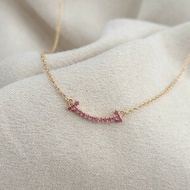 Tiffany/蒂芙尼 小u18k黃金色紅寶石滿鑽mini笑臉項鍊迷你笑臉項鍊