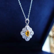 天然藍寶石 彩色剛玉 橘黃光澤 典雅氣質設計款 純銀項鍊 禮物首
