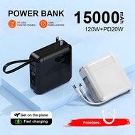 Power Bank 15000mAh PD 22.5W Super Fast Charging Powerbank Built in Dual-Cable Typec IOS Portable Pl