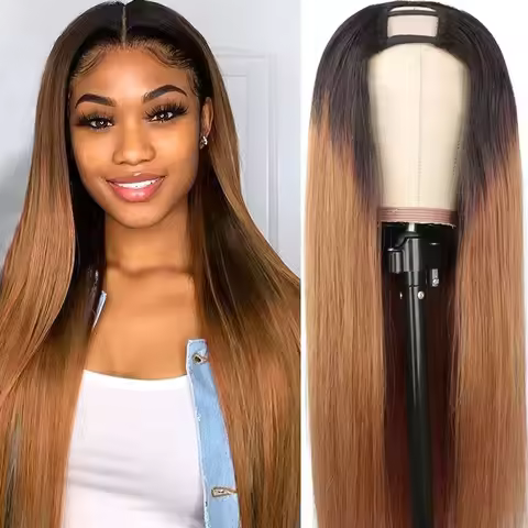U Part Wig Human Hair Perruque Ombre Human Hair Wig 1b 30 2 Tone Brown Wig Brazilian Straight Ombre 
