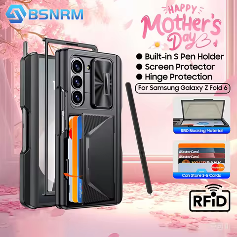 Mother's Day Gift,For Galaxy Z Fold 6 Shockproof Phone Case,Back Card Pack,Integrated Pen Slot,Full 