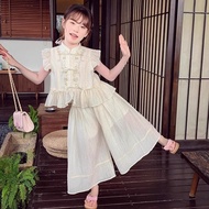 女童新中式套装2025夏季新款国风阔腿裤盘扣超仙夏款女孩短袖唐装