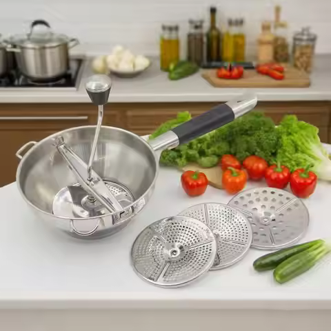 stainless steel Manual potato masher with 3 grinding discs food grade Kitchen potato Masher for Vege