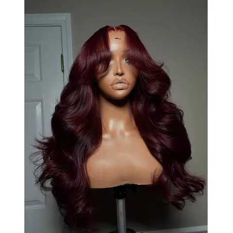 99J Burgundy 200% 34 Inch 13x4 Transparent Lace Frontal Wigs Pre Plucked With Baby Hair Brazilian Bo