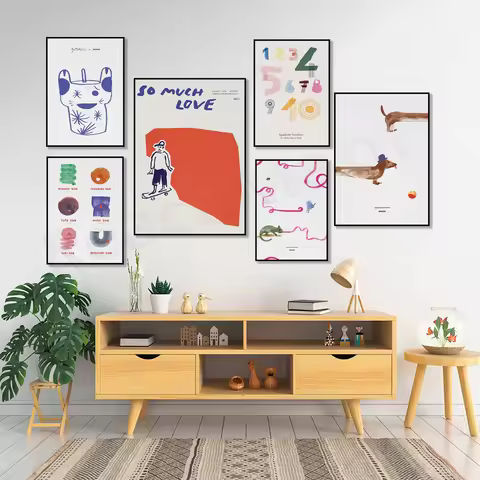 Mado Poster, Mado Pasta, Mado Pasta Alphabet, Mado Dog Doug Dachshund, Color Illustration, Cartoon A