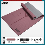 JBA TPE Yoga Mat Thick 8MM Dual Layer Anti Slip With Alignment Extra Wide 60CM With Carry Bag Anti T