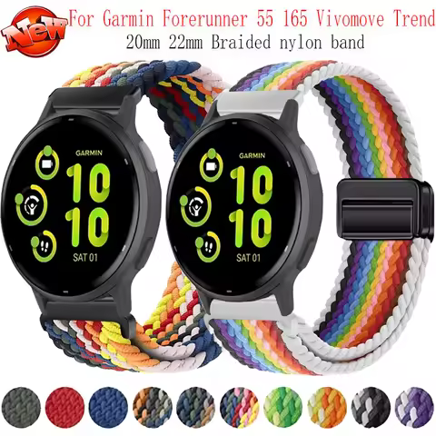 20mm 22mm Nylon strap for Garmin Vivoactive 5/Active 5 Adjustable Magnetic wristband for Garmin Fore