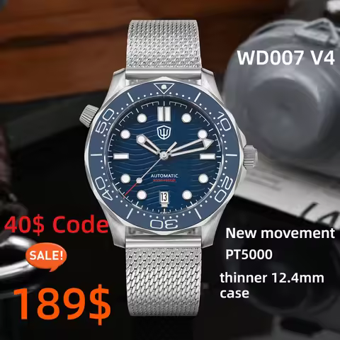 Watchdives WD007 V4 42mm Watch PT5000 Automatic Movement Titanium NTTD Wristwatch Domed Sapphire Cry