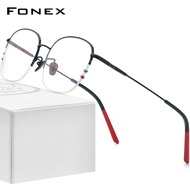 FONEX ใหม่ผู้ชายกรอบแว่นตาไททาเนียมกึ่งไม่มีขอบแว่นตาสี่เหลี่ยม F85715กรอบแว่นตาออพติคอลสี่เหลี่ยม