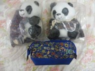 &lt;若凡居&gt;新加坡航空 熊貓玩偶一對＋化妝包 新航 藍色 空姐制服 蠟染 花紋 