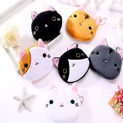 Cat Plush Coin Bag , Small Keychain Pocket Coin BAG