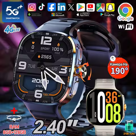 5G/4G Android 9.0 Smart Watch GPS WIFI 2.40 inch AMOLED 8GB+128GB RAM 2100mah Battery 900W Camera Go