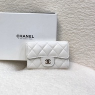 近新🤍Chanel 香奈兒 Classic Flap卡包 白色荔枝牛皮 銀釦卡片零錢包 AP0214