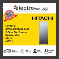 Hitachi Stylish Line Glass 2-Door Refrigerator RVGX480PMS9-MIR Mirror 407L