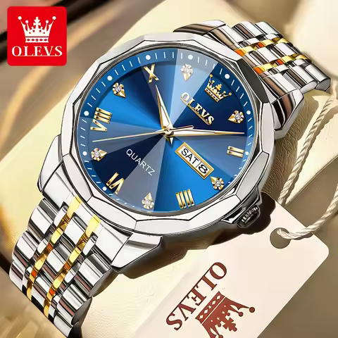 OLEVS 9931 Waterproof Stainless Steel Calendar Sports Watch for Men Luxury Luminous Brick Quartz Men