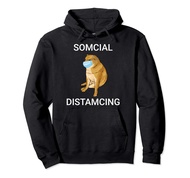 Somcial Distamcing Cheems Dog Funny Shiba Inu Dank Meme Pullover Hoodie