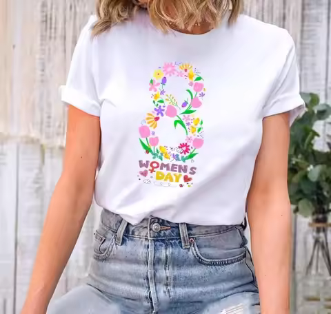 March 8 Shirt International Day Woman Day Flowers Day Strong Woman Feminist Harajuku Short Sleeve Su