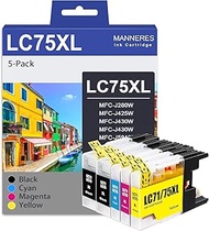 LC75 Ink Cartridges (2BK/C/M/Y 5-Pack) Compatible for Brother LC75BK LC75XL Ink Replacement for Brot