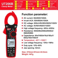UNI-T True RMS แคลมป์มิเตอร์ดิจิทัลกระแสตรงกระแสสลับ1000A 1000V UT207B UT208B LPF 6000นับไฟฉายแบ็คไล