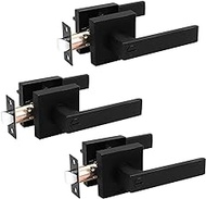 Probrico 3 Pack Square Door Lever Privacy Door Lock Handleset Keyless Lockset Door Knobs Storage Room Bathroom Set No Key in Black