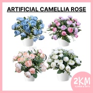 (10 FLOWERS) CAMELLIA ROSE  Artificial Fake Flower Bouquet Living Room Home Decor Decoration Bunga H