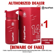 AQUAFLASK 14oz CHERRY RED Aqua Flask Wide Mouth with Flip Cap Spout Lid Flexible Cap Vacuum Insulated Stainless Steel Drinking Water Bottle Bottles or Tumbler Tumblers Authentic - 1 Bottle