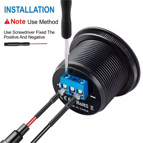 Car Charger Socket PD3.0 & QC3.0 Double USB C Ports Waterproof with LED Switch 78W Fast Charging 12V