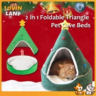 Lovinland Cat Bed Christmas Tree Tent House Self Warming 2 in 1 Foldable Comfortable Triangle Pet Indoor Cats Cave