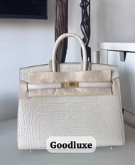 Hermes Birkin 25 8L冰川白 霧面鱷