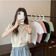 [Aurelia] All-Match Round Neck Solid Color Short Design Knitted T-Shirt Simple Cardigan Short Sleeve