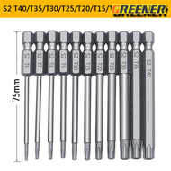 Greener 11 /12 Torx ชุดดอกสว่านกลวง50/75/100มม. T5-T40ชุดหัวไขควงดอกไขควง