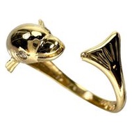 Size 13 Dolphin Motif Ring with 0.02ct Diamond, 18K Gold, 2.7g, Women's
