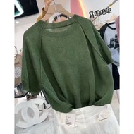 墨綠色軟糯針織短袖 顯瘦減齡女裝T恤 夏季薄款溫柔風- 墨綠色 S