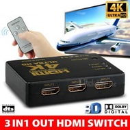 HDMI Switch Splitter 3 in 1 Out HDMI Switch Selector 3 Port Box with IR Remote Control HDMI 1.4 HDCP Support 4K Ultra HD 3D 3840/2160P/1080P (With Manual switching or Remote control)