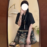 Muyuan Hanfu Women's Short Corduroy Skirt with Puffed Sleeves Style 60325