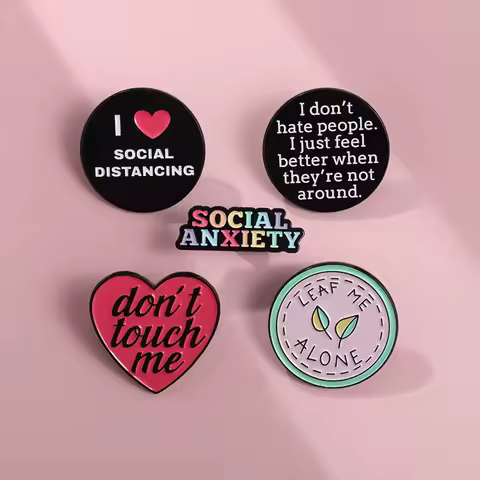 Anti-social Introverts Enamel Pins Custom Social Anxiety Brooches Lapel Badges Cartoon Fun Quotes Je