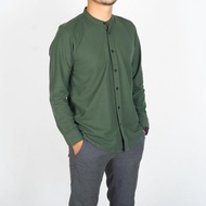 US Kemeja Collarless Pique LS - Army