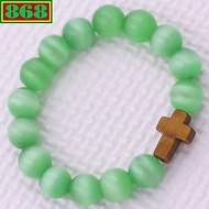 Green opal charm bracelet Tiger's eye stone cross, bead bracelet
