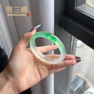 高冰飄花手鐲 獨龍玉手鐲 翡翠色冰種陽綠玉手鐲 綠色玉手鐲 石英岩玉