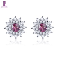 Lohaspie ต่างหูบริสุทธิ์เงิน925โกเมน Rhodolite ธรรมชาติแท้ต่างหูเม็ดกลมพลอยกุหลาบต่างหูโกเมนสำหรับผู