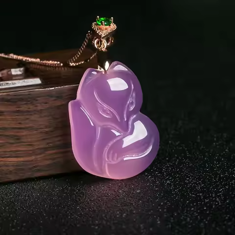 Natural Purple Agate Fox Pendant Necklace Jewellery Fashion Accessories Hand-carved Man Woman Lucky 