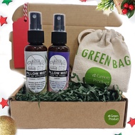 Christmas Set-Meditation Gift Box Set (2 pcs) Lavender Pillow Mist / Sandalwood &amp; Frankincense Pillow Mist A Green Product Recycle Bag Gift Tag Made with All Natural Essential Oil