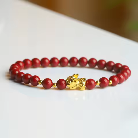 Natural Red Organic Cinnabar Jade Pixiu Bracelet Women Fine Jewelry Genuine Cinnabar Crystals Gold P