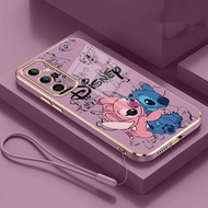Samsung Galaxy S25+ Plus S25 Ultra Couple Hug Stitch Disney Case Glossy Soft Cover Shell Protetora