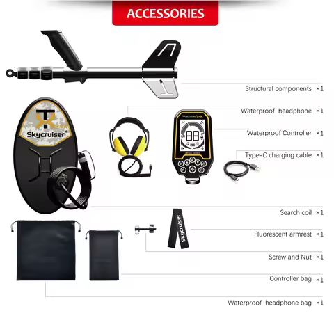 Skycruiser Gold Detector 24K IP68 Fully Waterproof Industrial Metal Detector Gold Detector Long Dept